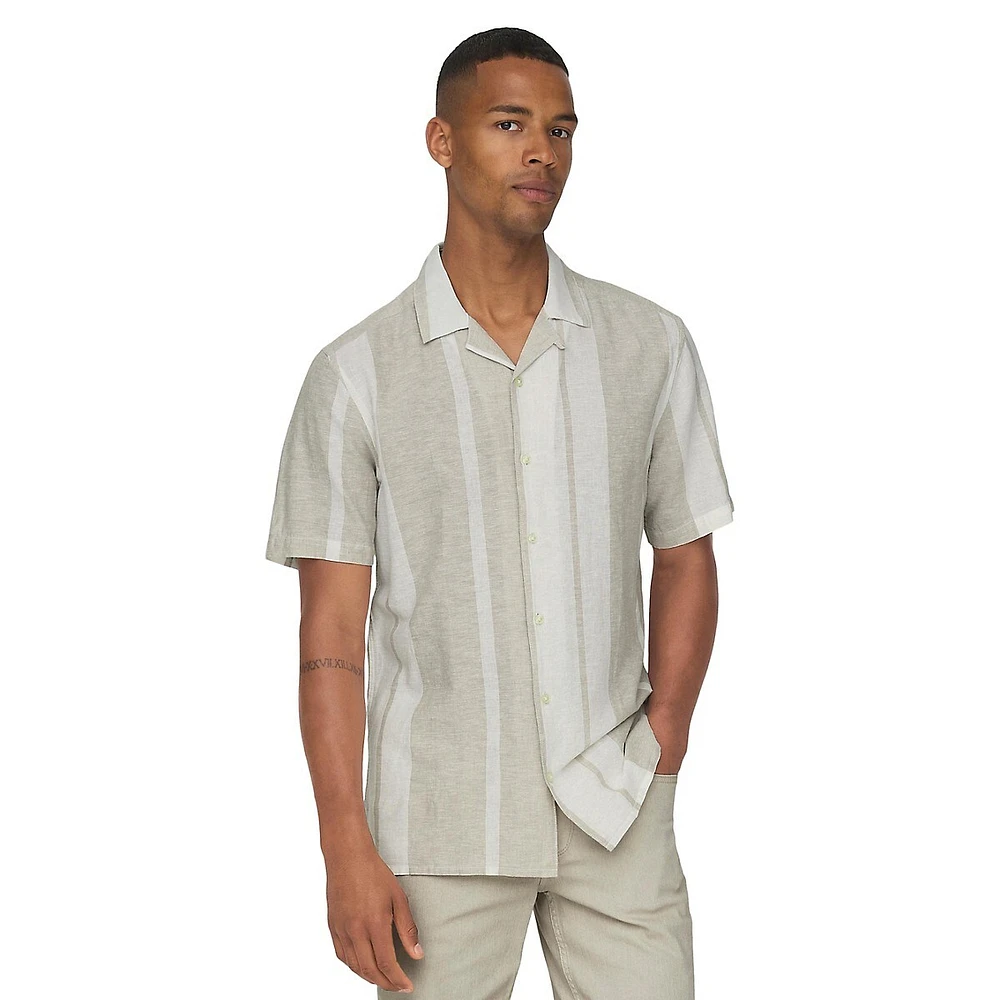 Caiden Slim-Fit Striped Linen Camp Shirt