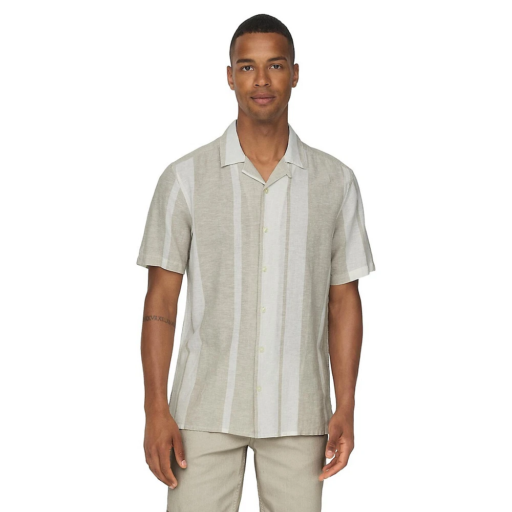 Caiden Slim-Fit Striped Linen Camp Shirt