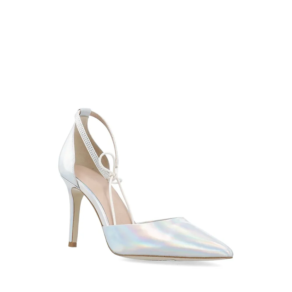 Biachic Ankle-Strap Iridescent Leather Pumps