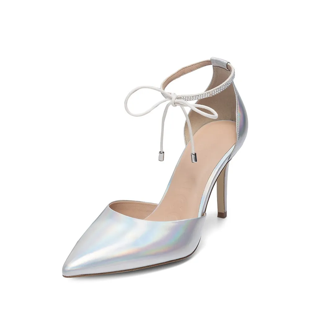 Biachic Ankle-Strap Iridescent Leather Pumps