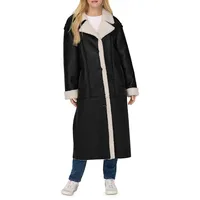 Faux Leather & Shearling-Lined Long Coat