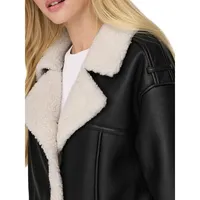 Faux Leather & Shearling-Lined Long Coat