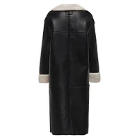 Faux Leather & Shearling-Lined Long Coat