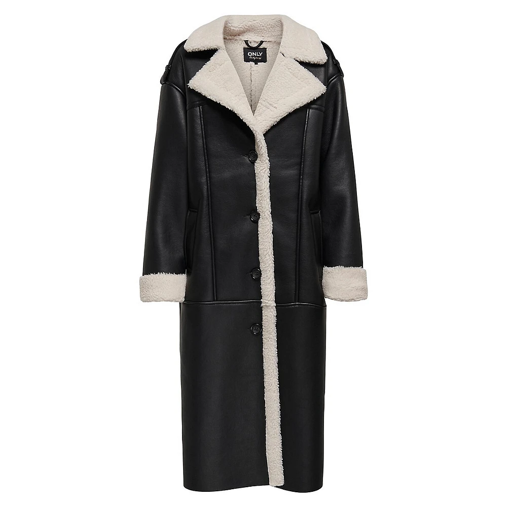 Manteau long en similicuir avec doublure similirason