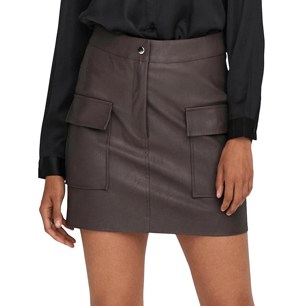 Vera Faux Leather Cargo Mini Skirt