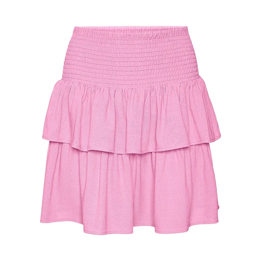 Shirred-Waist Tiered Skirt