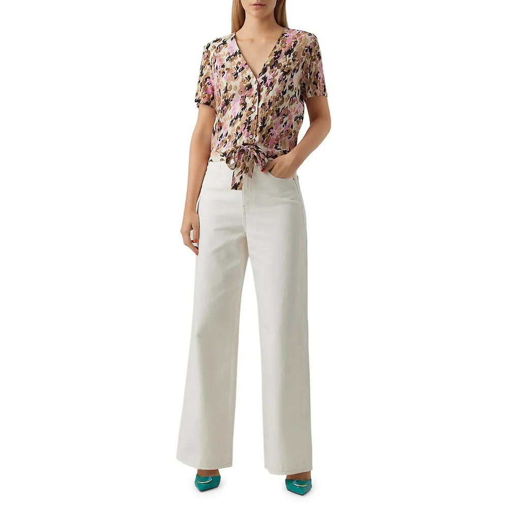 V-Neck Tie-Waist Top