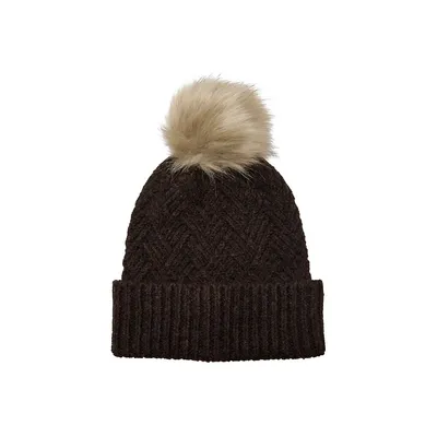 Kate Life Faux Fur Pom-Pom Chevron Toque