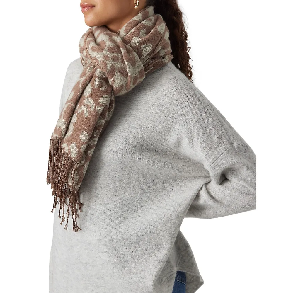 Hanah Animal-Print Fringed Scarf