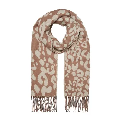 Hanah Animal-Print Fringed Scarf