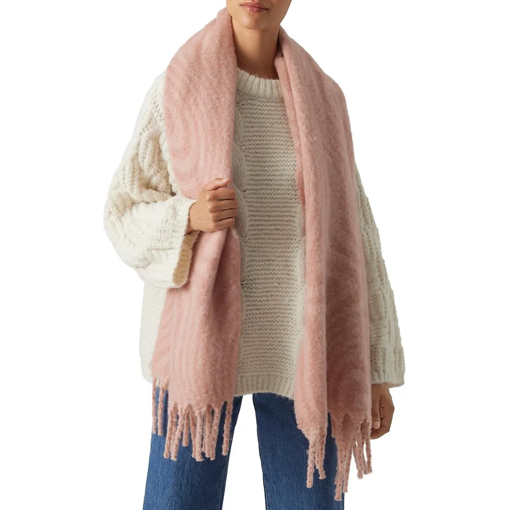 Gaggy Leopard-Print Fringed Long Scarf