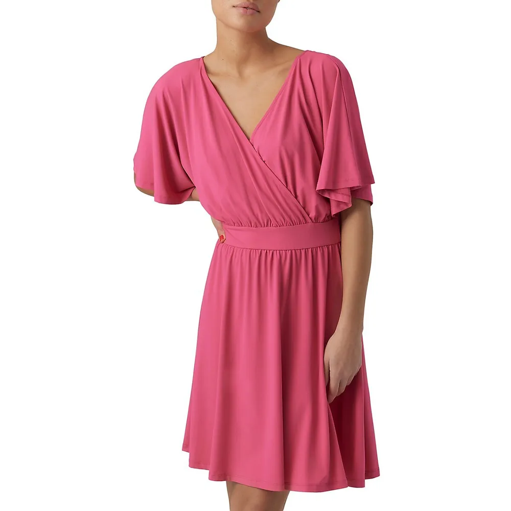 Hali Flare-Sleeve Wrap-Style Dress