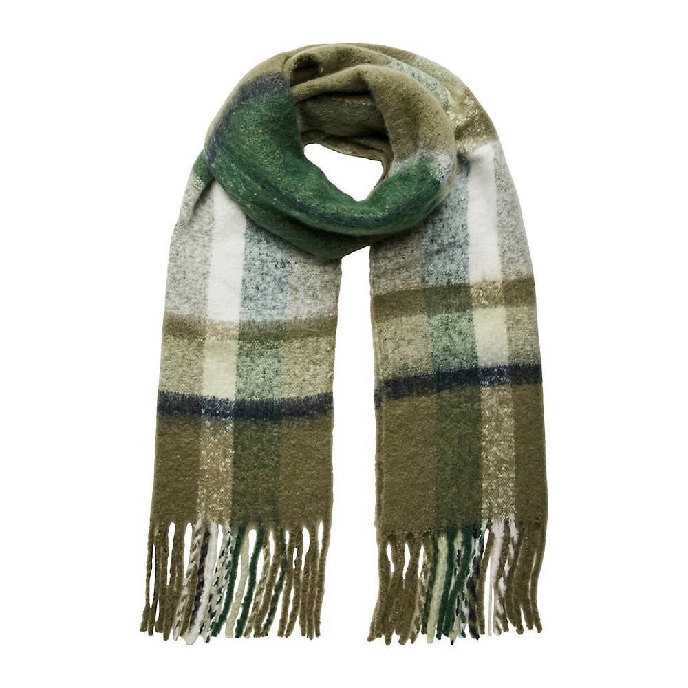 Bea Plaid Tassel-Trim Long Scarf