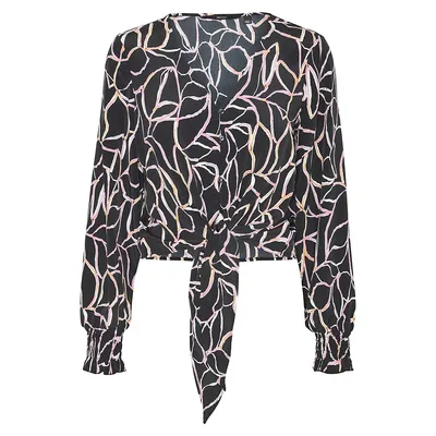 Plus Printed Waist-Tie Shirt