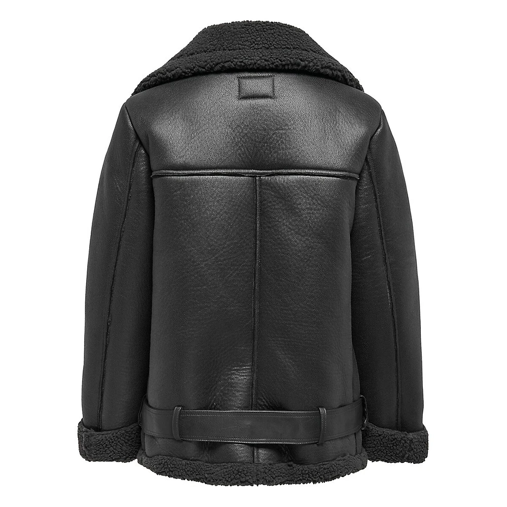 Faux Leather and Shearling Aviator Jacket