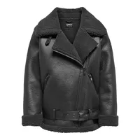 Faux Leather and Shearling Aviator Jacket