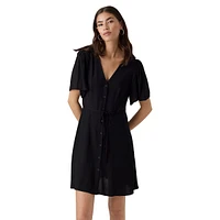 Alba Puff-Sleeve Pebble-Print Dress