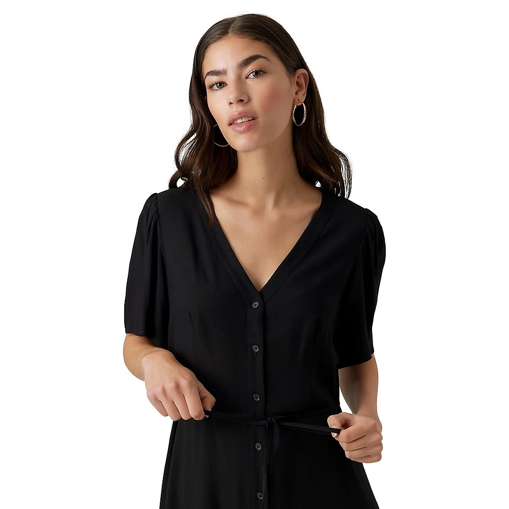 Alba Puff-Sleeve Pebble-Print Dress