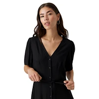 Alba Puff-Sleeve Pebble-Print Dress