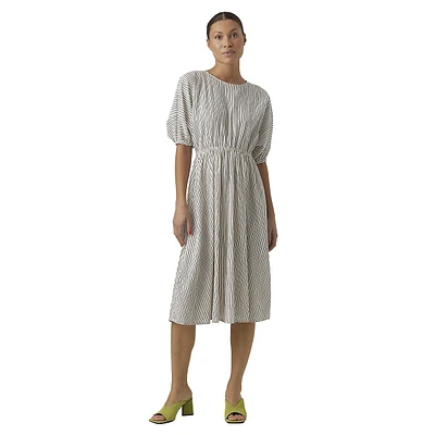 Fama Striped Organic Cotton Open-Back Midi Dress