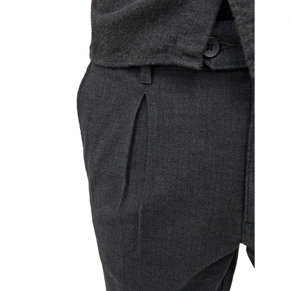 Gryffin Pleated Herringbone Chinos