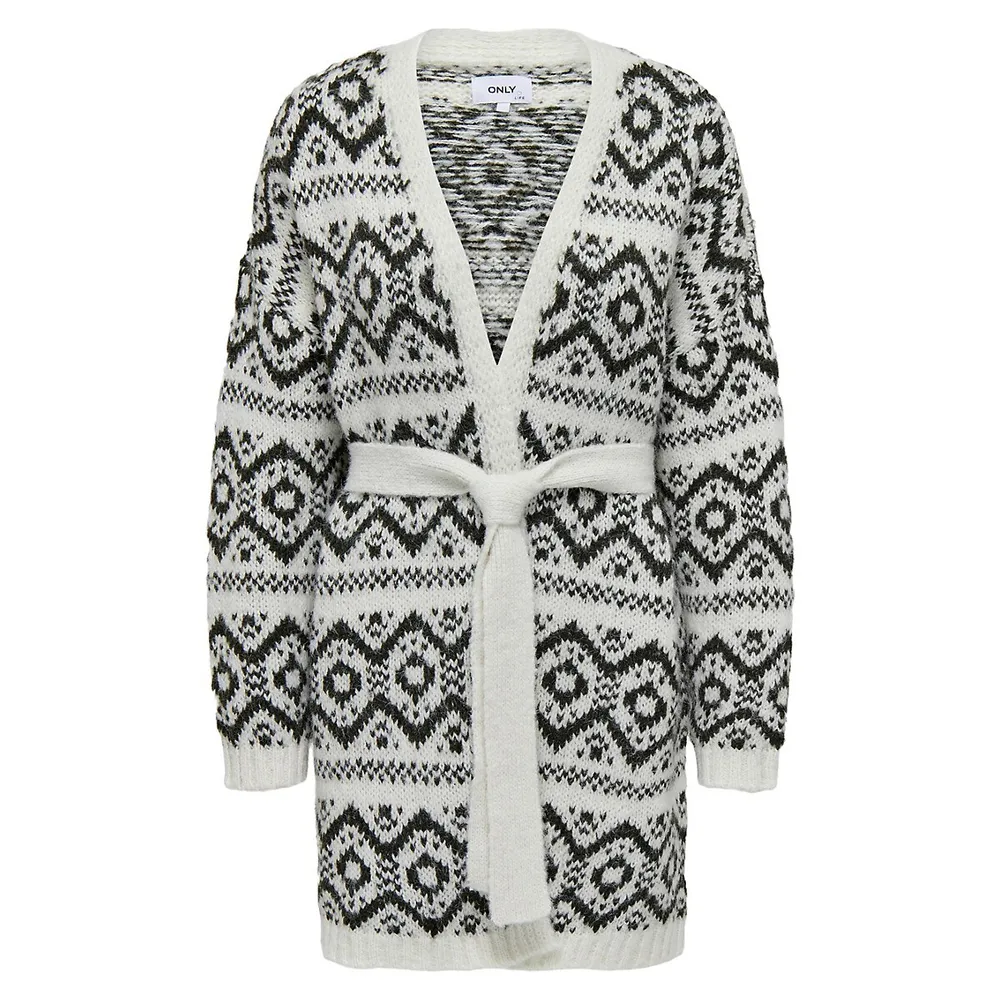 Jacquard Belted Cardigan