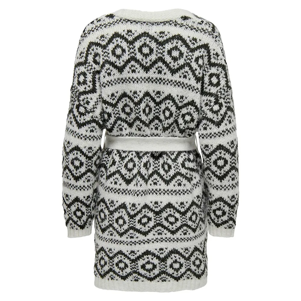 Jacquard Belted Cardigan