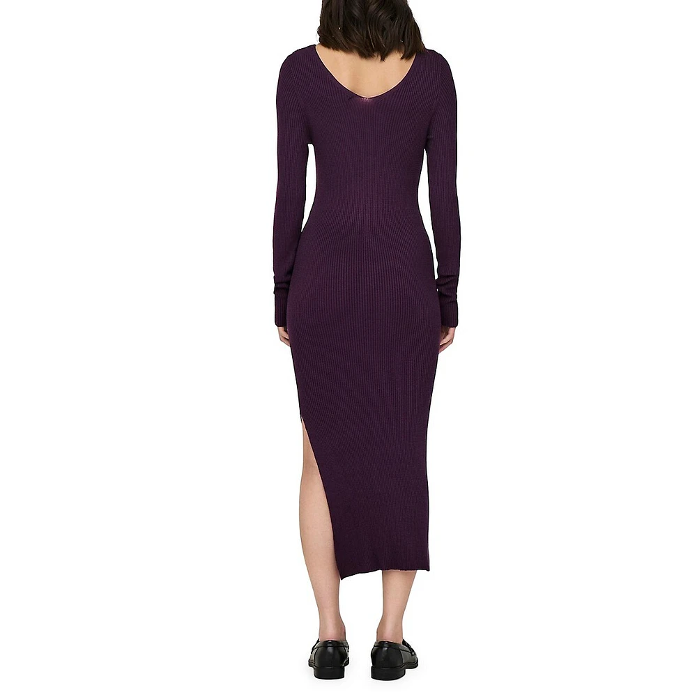 V-Neck Midi Knitted Dress