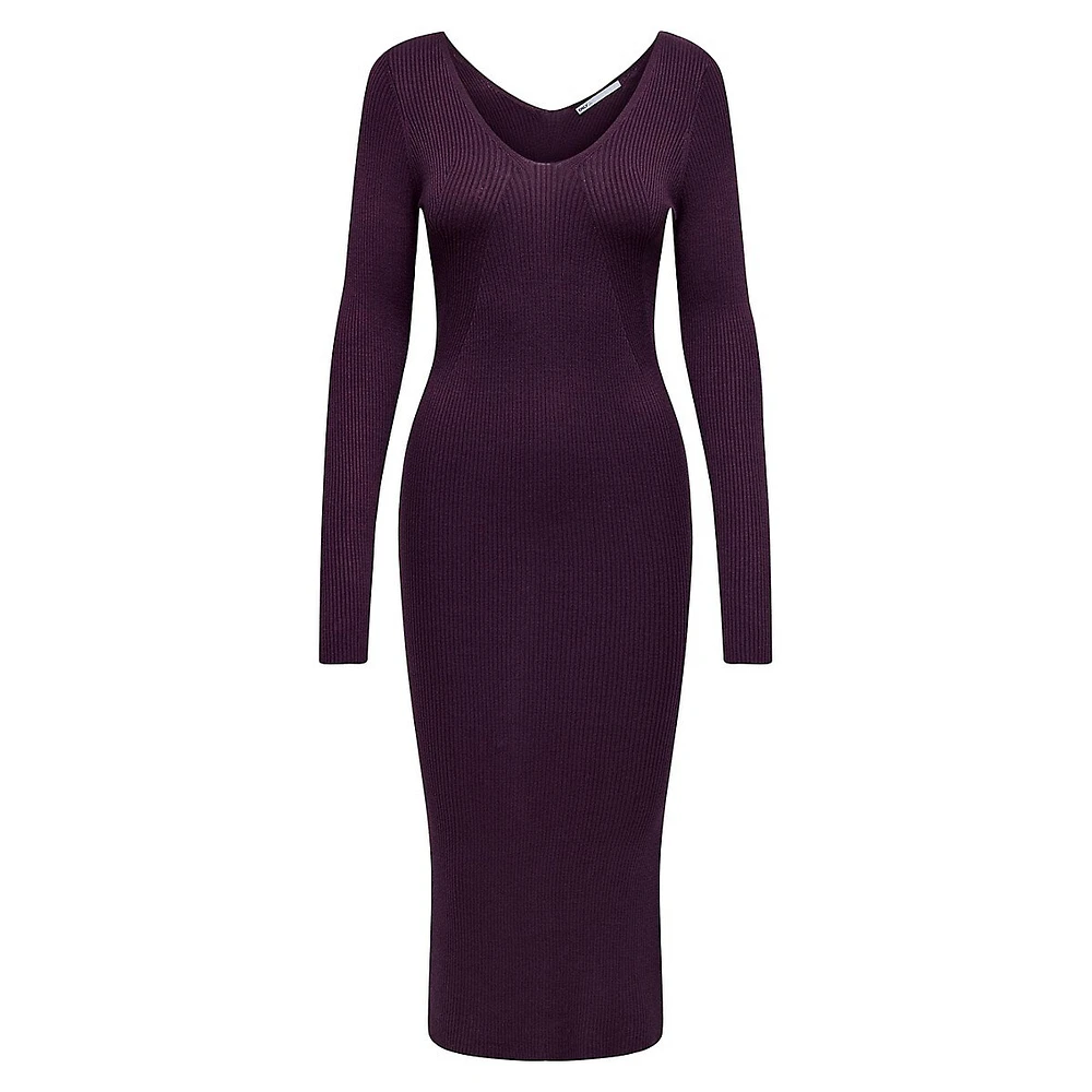 V-Neck Midi Knitted Dress