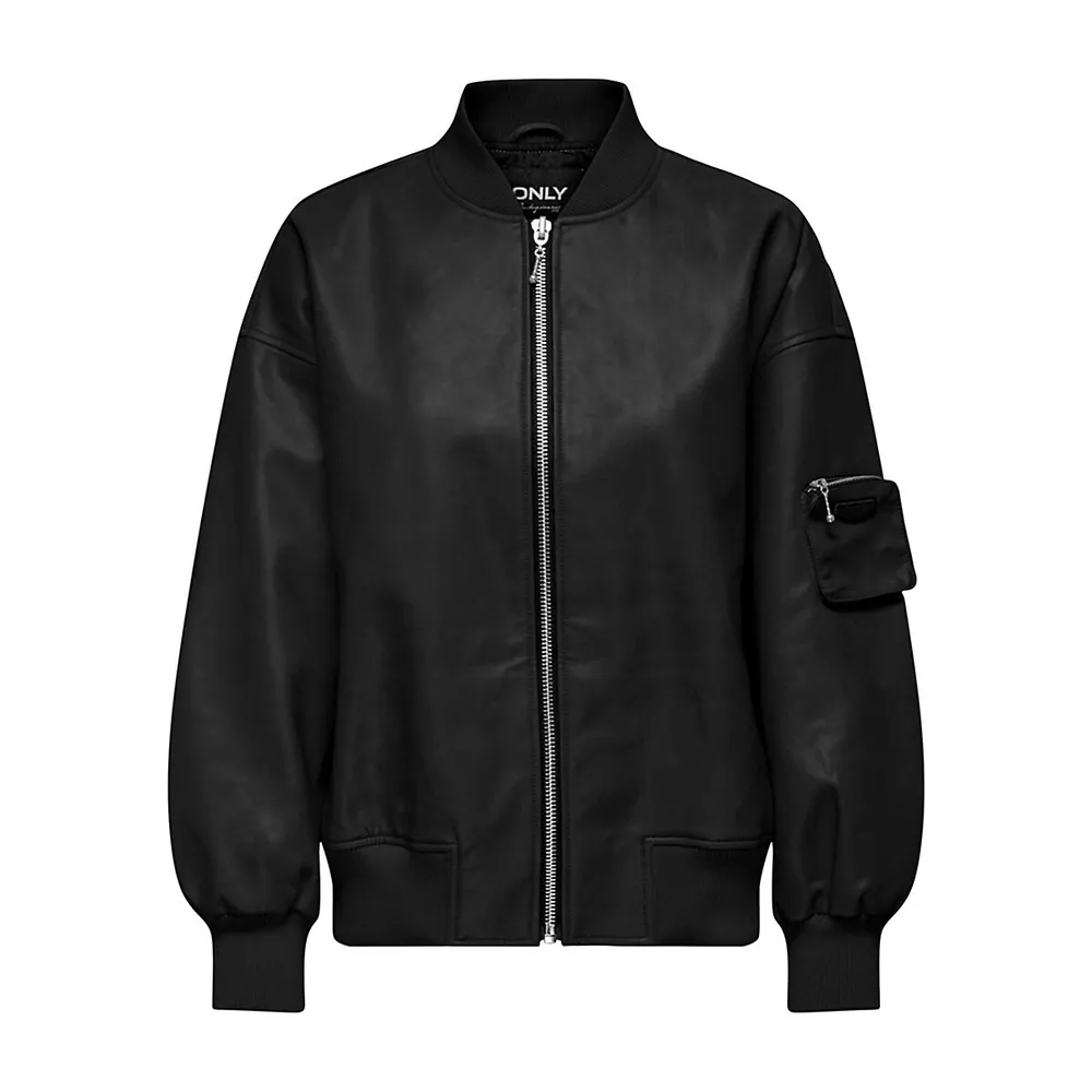 Claire Faux Leather Bomber Jacket