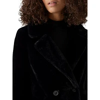 Faux Fur Double-Breasted Long Jacket