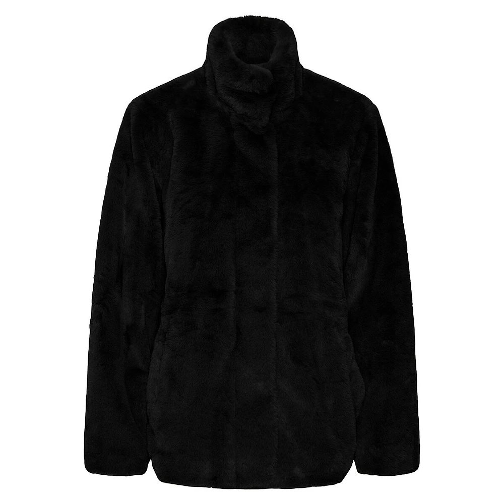 High-Collar Faux Fur Jacket