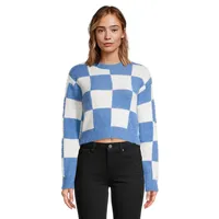 Blaire Cropped Crewneck Checkered Sweater