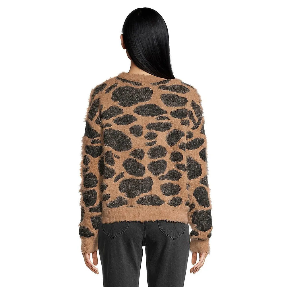 Classy Printed V-Neck Fuzzy Cardigan