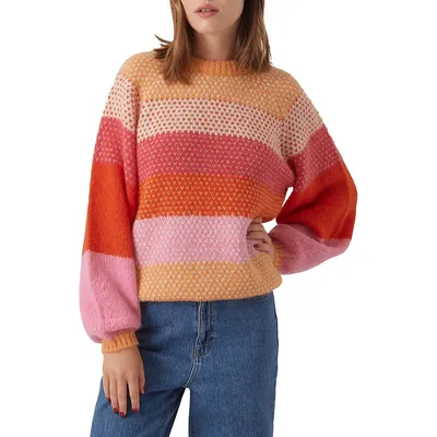 Colourblock Balloon-Sleeve Sweater