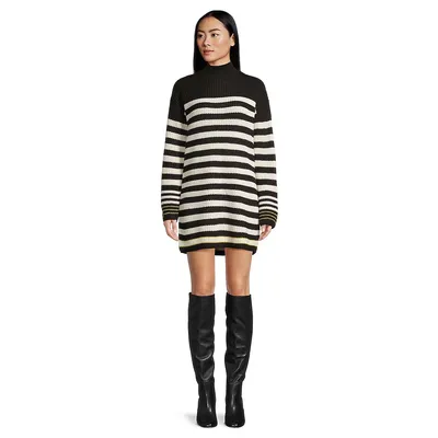 Claire Striped Highneck Sweater Dress