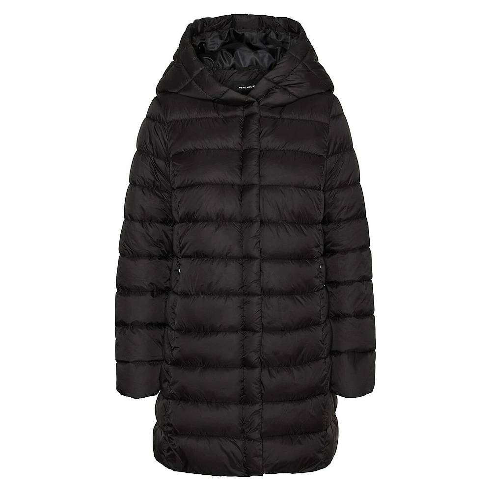 Channel-Quilted Hooded Puffer Jacket