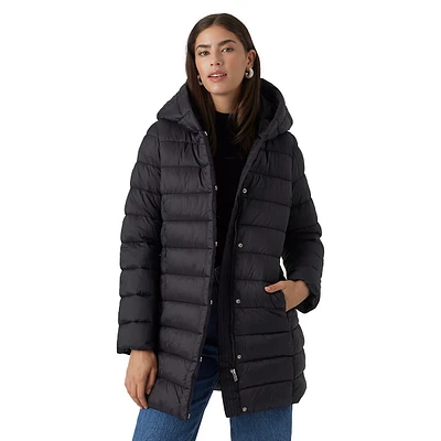 Channel-Quilted Hooded Puffer Jacket