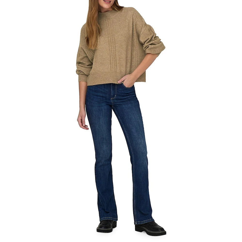 Cable-Front Mockneck Sweater