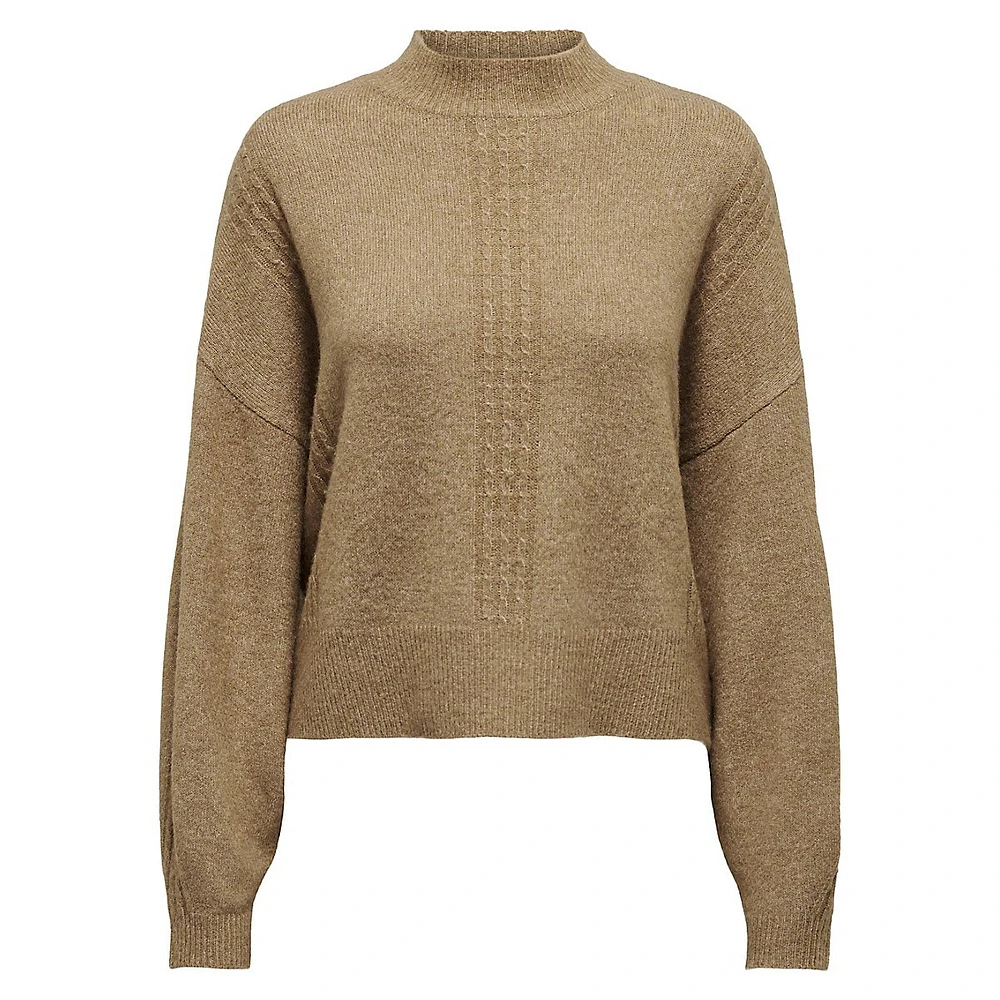 Cable-Front Mockneck Sweater