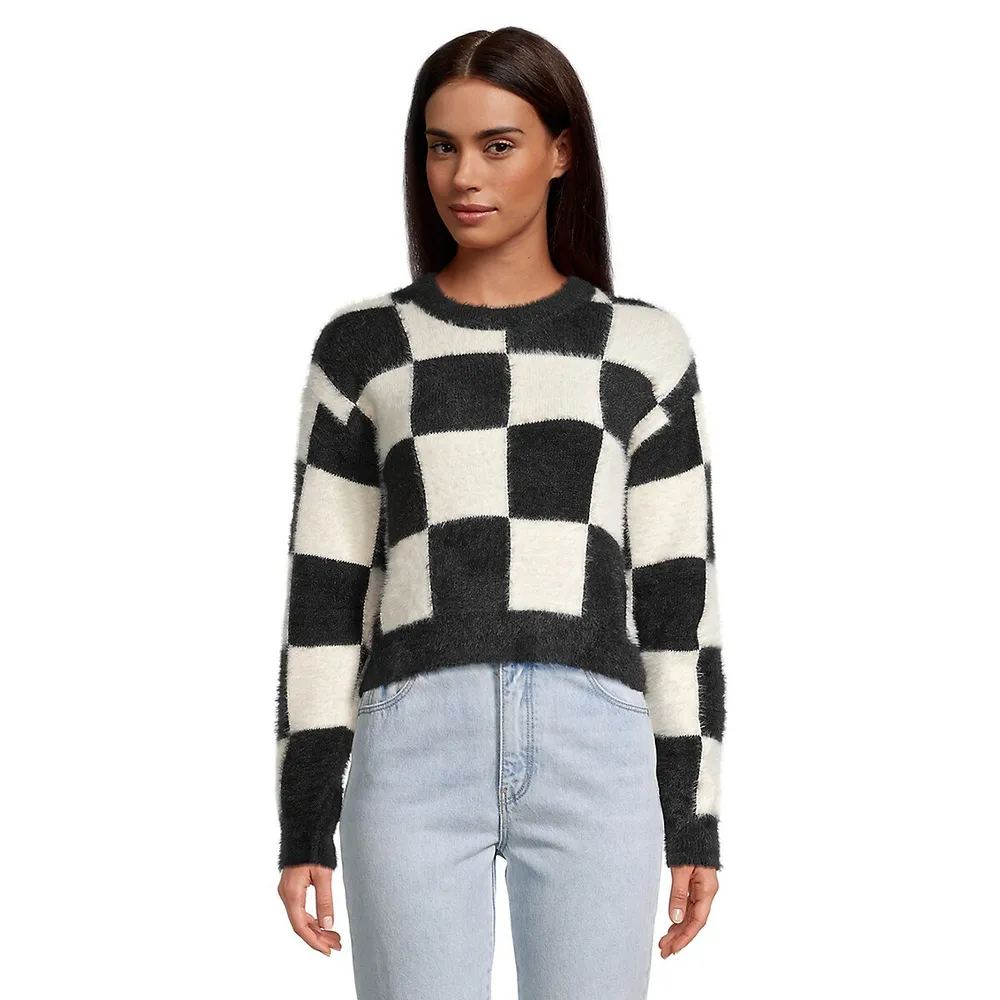 Blaire Cropped Crewneck Checkered Sweater