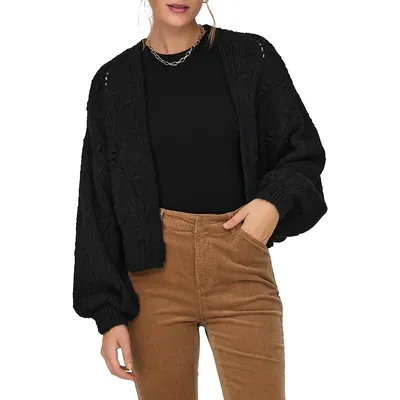 Open-Front Pointelle Knit Cardigan
