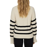 Johnny-Collar Striped Sweater