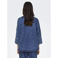 Grace Allover Rhinestone Denim Oversized Shirt