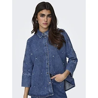 Grace Allover Rhinestone Denim Oversized Shirt