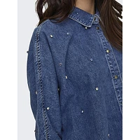 Grace Allover Rhinestone Denim Oversized Shirt