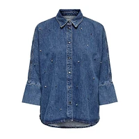 Grace Allover Rhinestone Denim Oversized Shirt