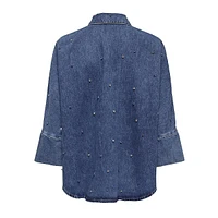 Grace Allover Rhinestone Denim Oversized Shirt