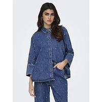 Grace Allover Rhinestone Denim Oversized Shirt