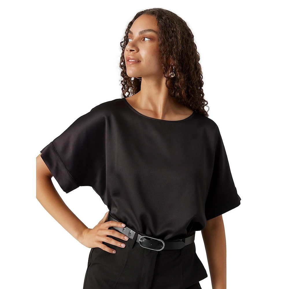 Satin Short-Wide-Sleeve Popover Top